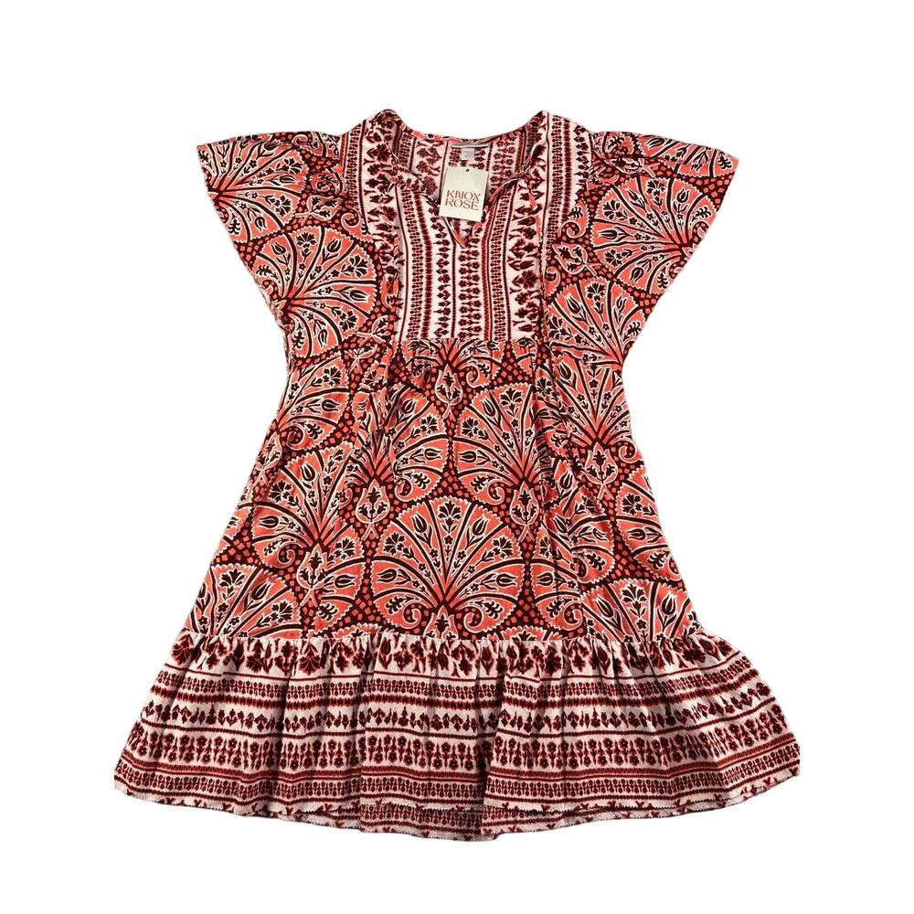 Knox Rose Shirt Womens Small Orange Boho Flowy Tunic Short Sleeve NWOT READ